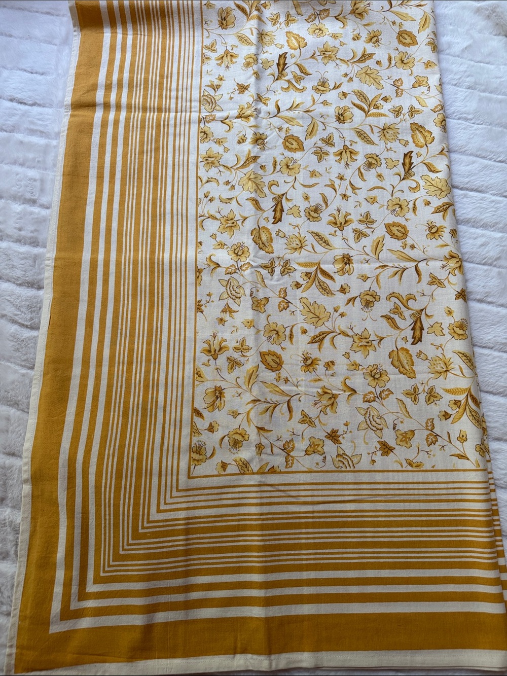 Williams Sonoma Mustard Floral Stripe Tablecloth - Home Dining 70"x70" NEW